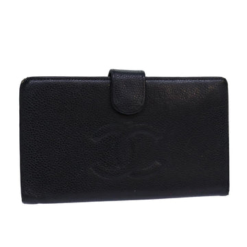 Top Quality Chanel COCO Mark Wallet Caviar Skin Black Gold CC Auth bs16761