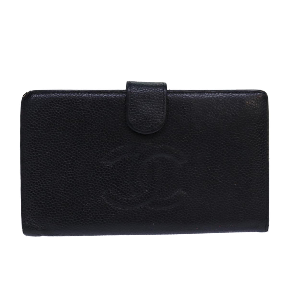 Top Quality Chanel COCO Mark Wallet Caviar Skin Black Gold CC Auth bs16761