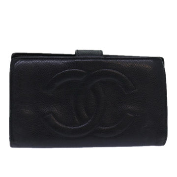 Top Quality Chanel COCO Mark Wallet Caviar Skin Black Gold CC Auth bs16762