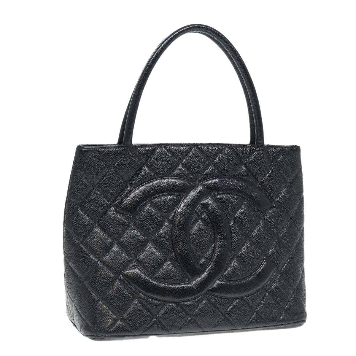 Top Quality Chanel Matelasse Reprint Tote Bag Caviar Skin Black Silver CC Auth bs16856