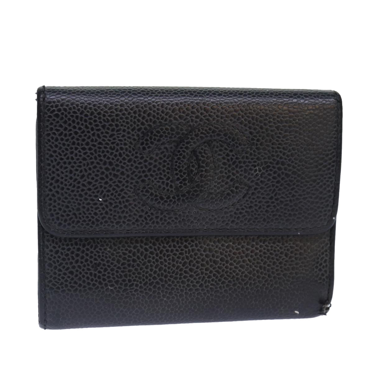 Top Quality Chanel COCO Mark Wallet Caviar Skin Black CC Auth bs16881