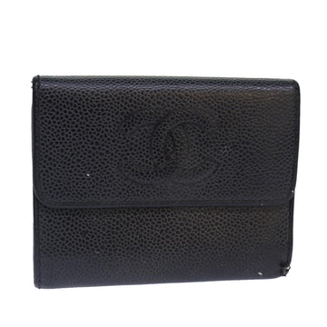 Top Quality Chanel COCO Mark Wallet Caviar Skin Black CC Auth bs16881
