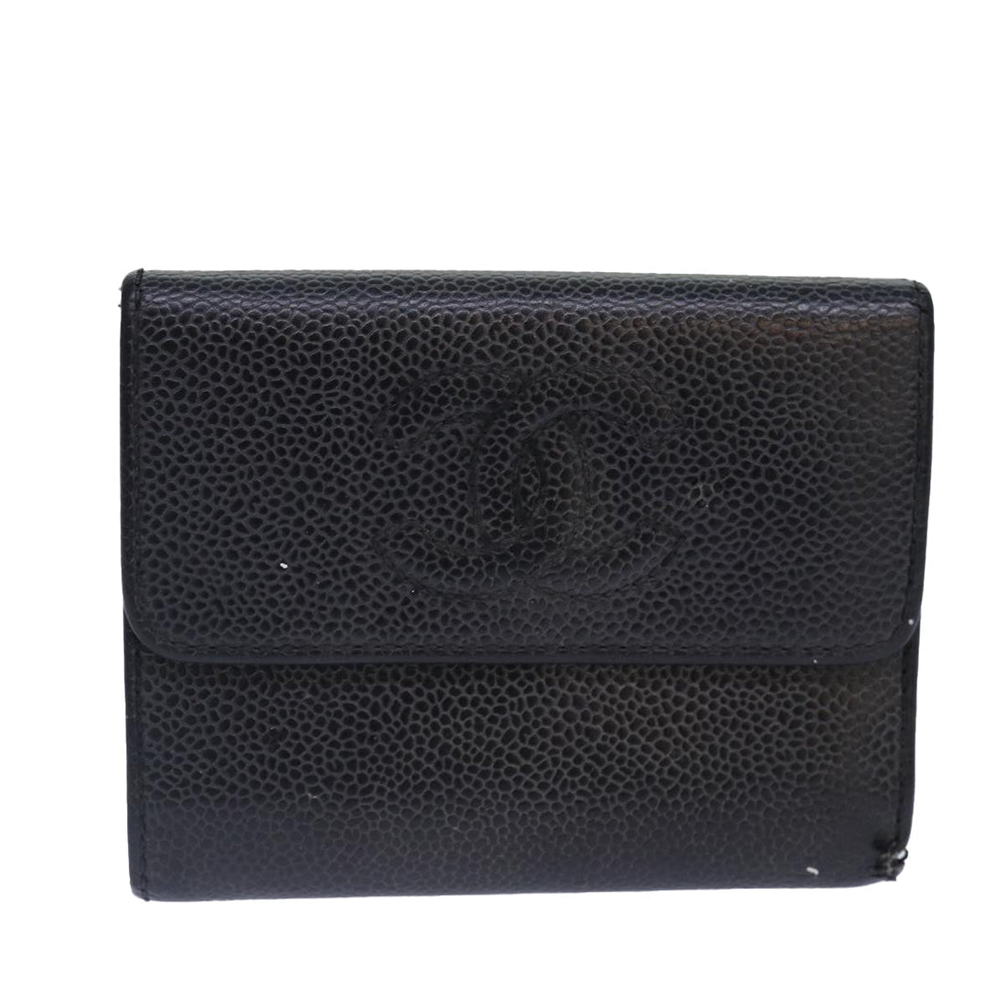 Top Quality Chanel COCO Mark Wallet Caviar Skin Black CC Auth bs16881