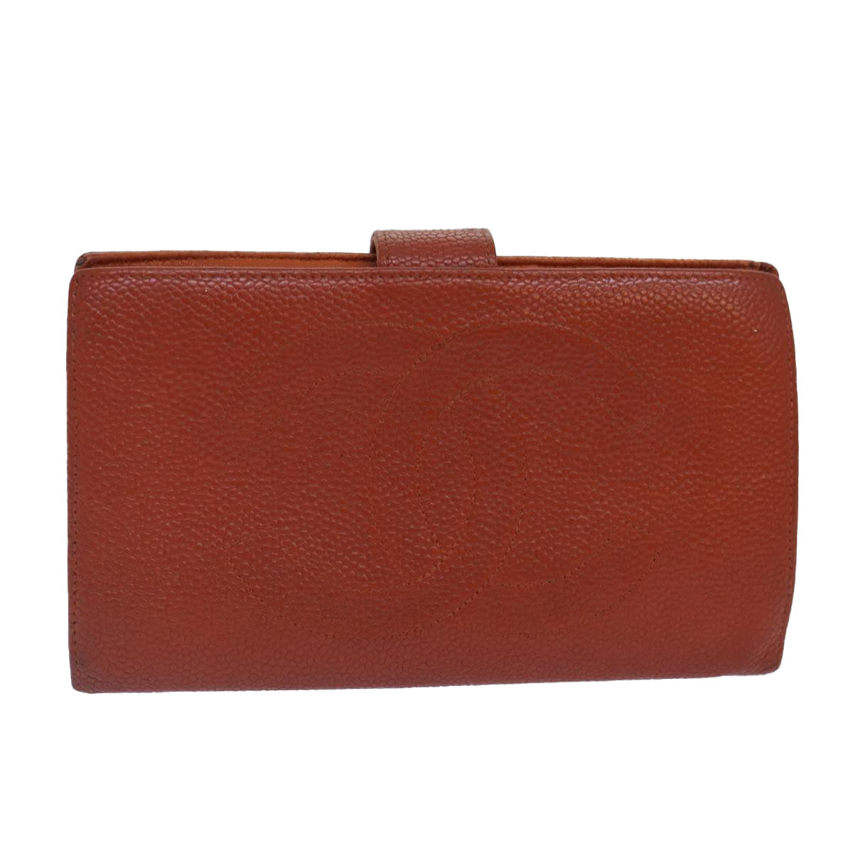 Top Quality Chanel COCO Mark Wallet Caviar Skin Orange Gold CC Auth bs16889