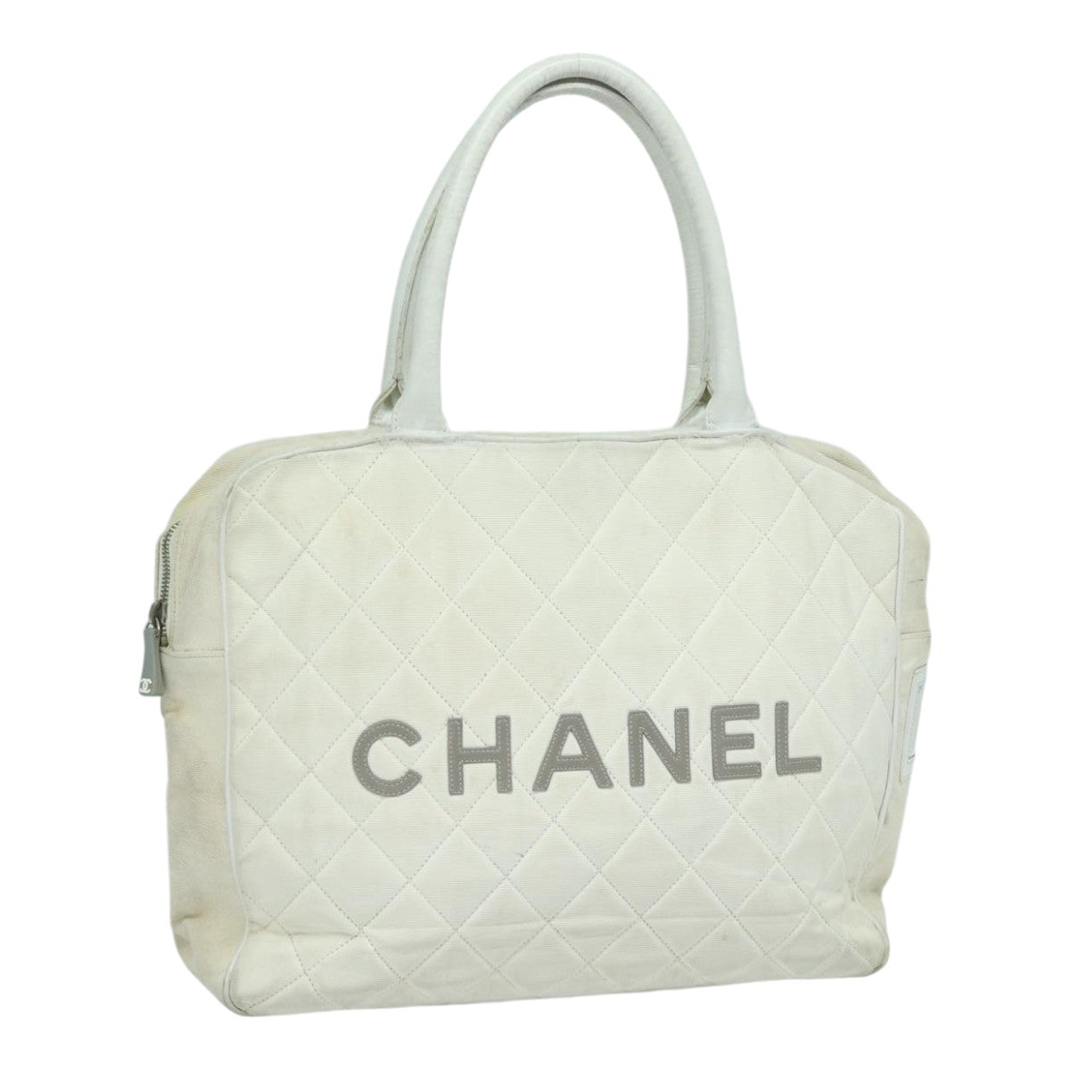 Top Quality Chanel Hand Bag Canvas White Silver CC Auth bs16919