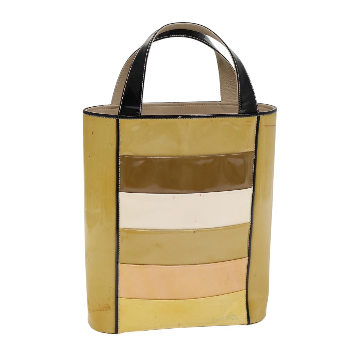 Top Quality Chanel Hand Bag Enamel Beige Gold CC Auth bs17154