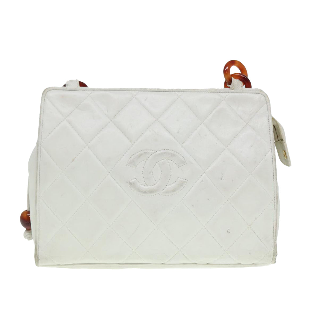 Top Quality Chanel Matelasse Shoulder Bag Lamb Skin White Gold CC Auth bs17156