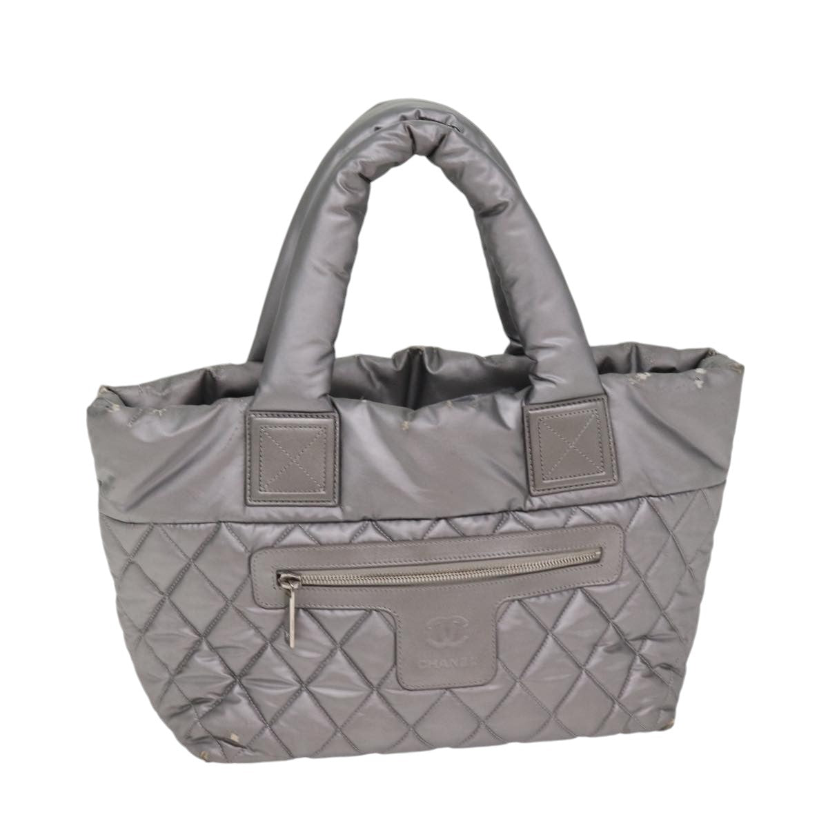 Top Quality Chanel Cococoon Tote Bag Nylon Leather Silver CC Auth bs17165