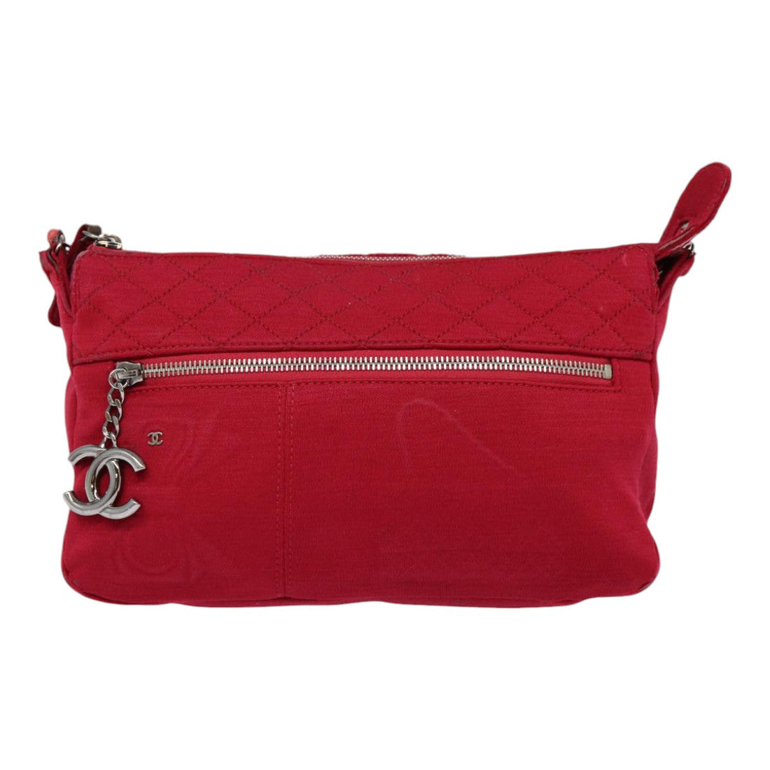 Top Quality Chanel Matelasse Chain Shoulder Bag Cotton Red Silver CC Auth bs17224