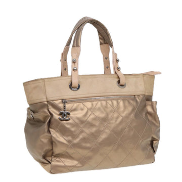 Top Quality Chanel Paris Biarritz GM Tote Bag Coated Canvas Gold Tone Silver CC Auth bs17228