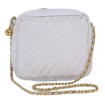 Top Quality Chanel Mademoiselle Chain Shoulder Bag Caviar Skin White Gold CC Auth bs17332
