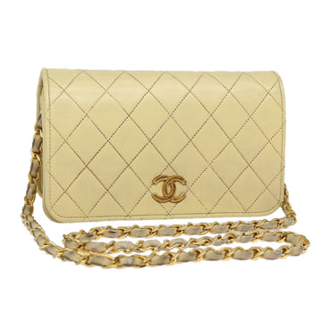 Top Quality Chanel Matelasse Chain Shoulder Bag Lamb Skin Beige Gold CC Auth bs17432