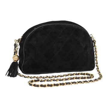 Top Quality Chanel Matelasse Chain Shoulder Bag Suede Black Gold CC Auth bs17434