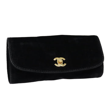 Top Quality Chanel Cosmetic Case Cosmetic Pouch Velor Black Gold CC Auth bs17507