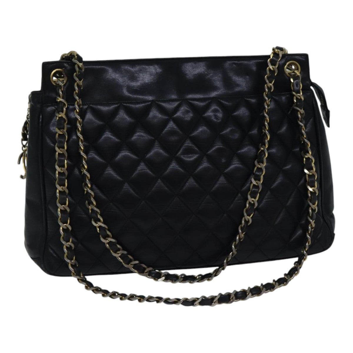 Top Quality Chanel Matelasse Chain Shoulder Bag Lamb Skin Black Gold CC Auth bs17535