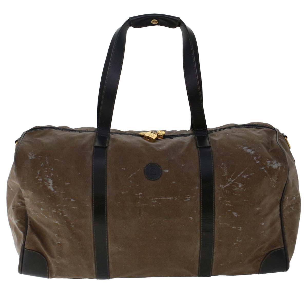 FENDI Hand Bag Boston Bag Leather 2Set Brown White Auth bs6797