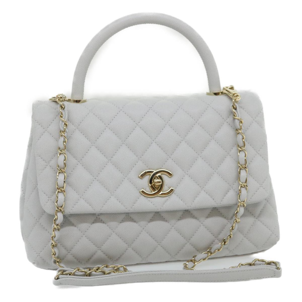 Top Quality Chanel Matelasse Chain Shoulder Hand Bag Caviar Skin 2way White CC Auth bs910A