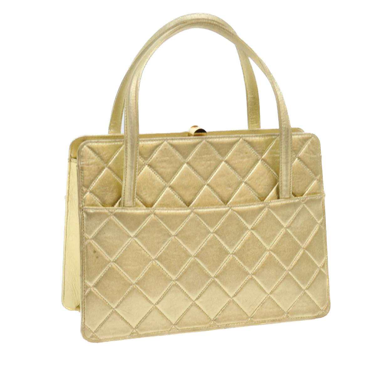 Top Quality Chanel Hand Bag Lamb Skin Gold Tone CC Auth bs9172