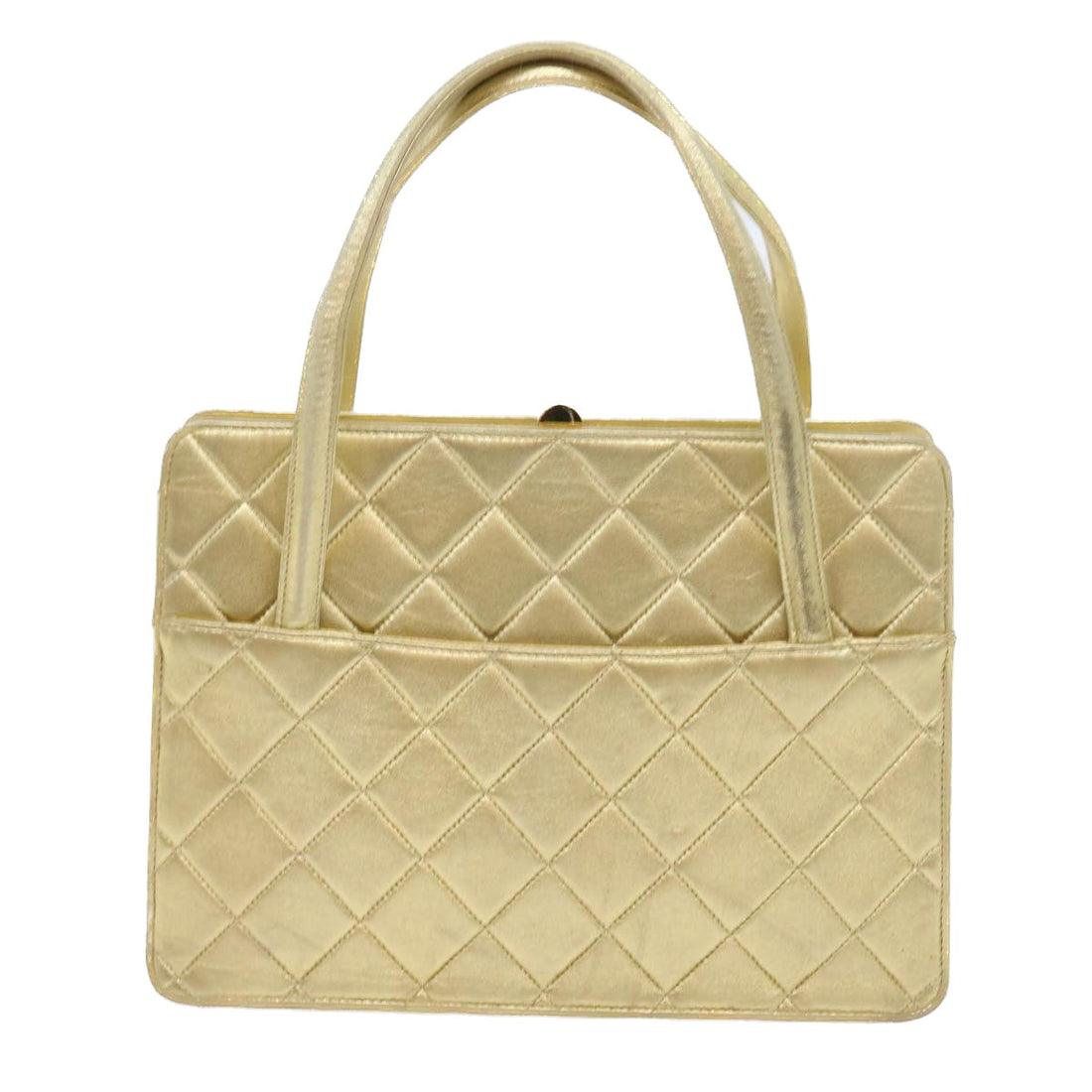 Top Quality Chanel Hand Bag Lamb Skin Gold Tone CC Auth bs9172