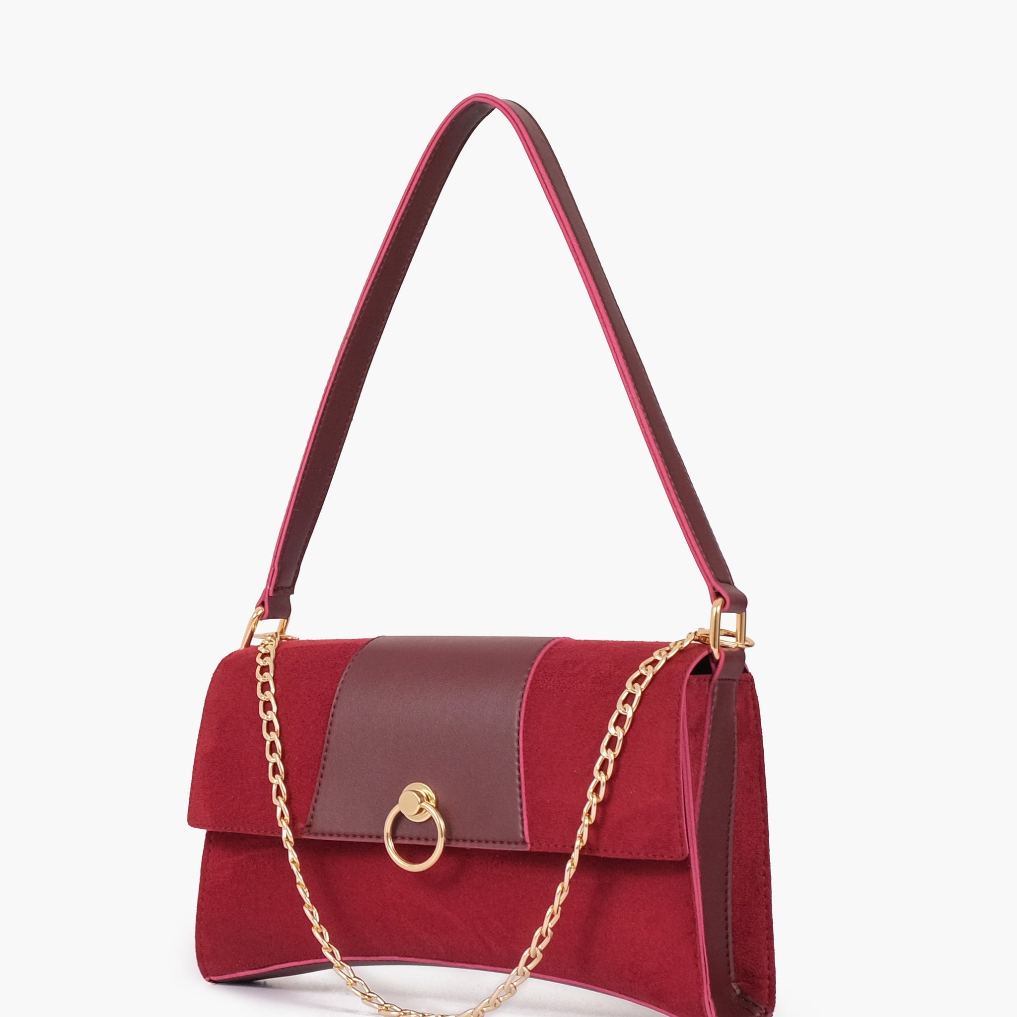 Burgundy suede buckle envelope bag