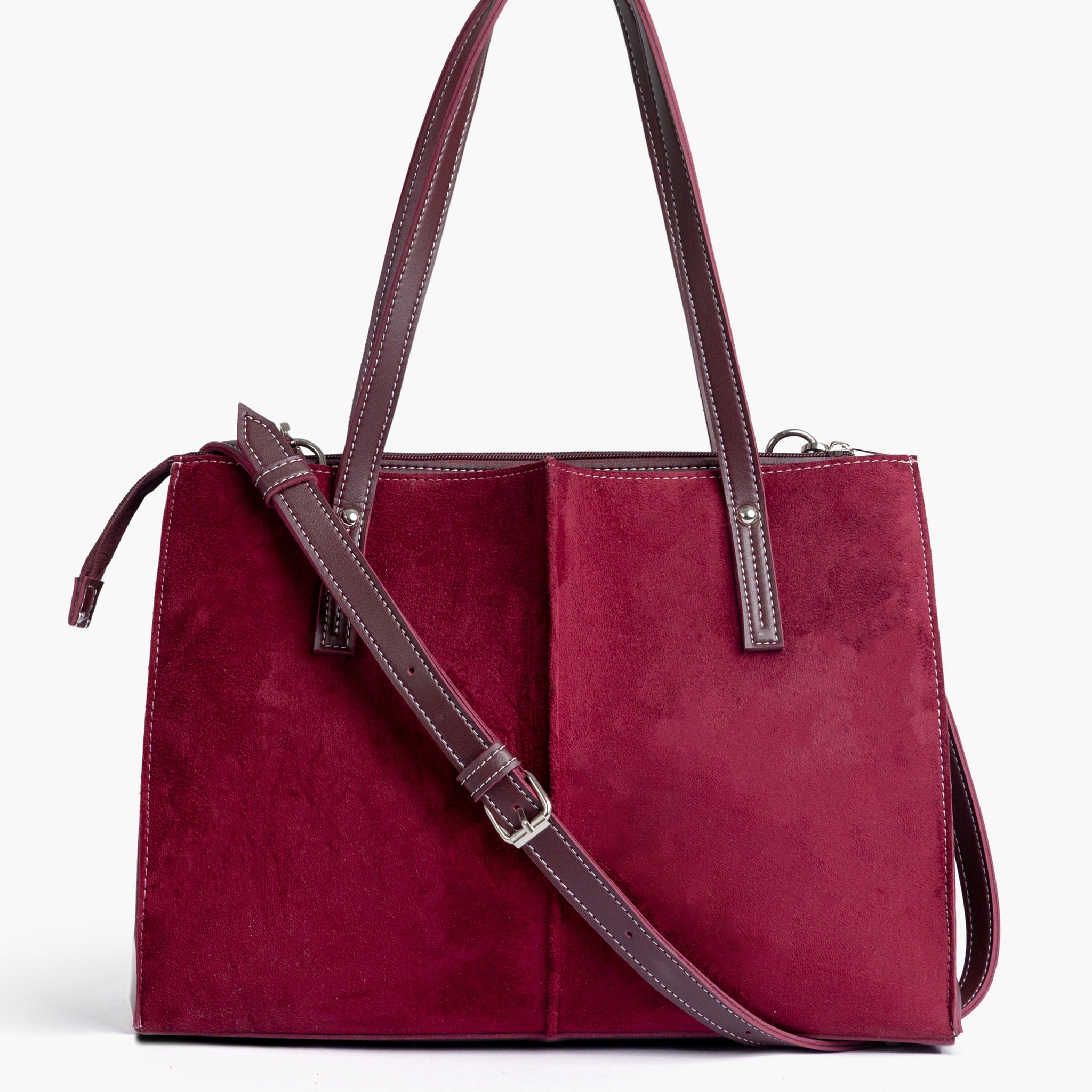 Burgundy suede work Tote Bags