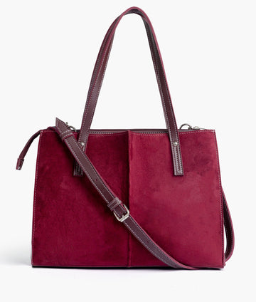 Burgundy suede work Tote Bags
