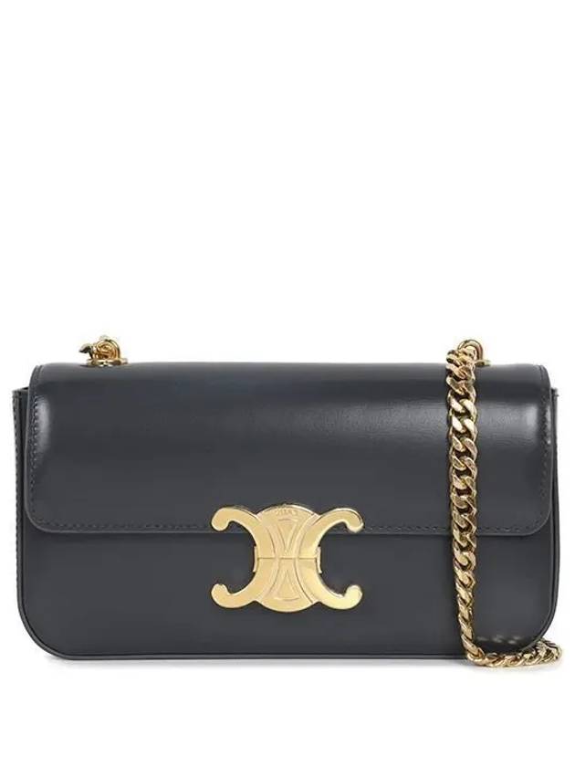 CELINE Triomphe Shiny Calfskin Shoulder Bag Grey