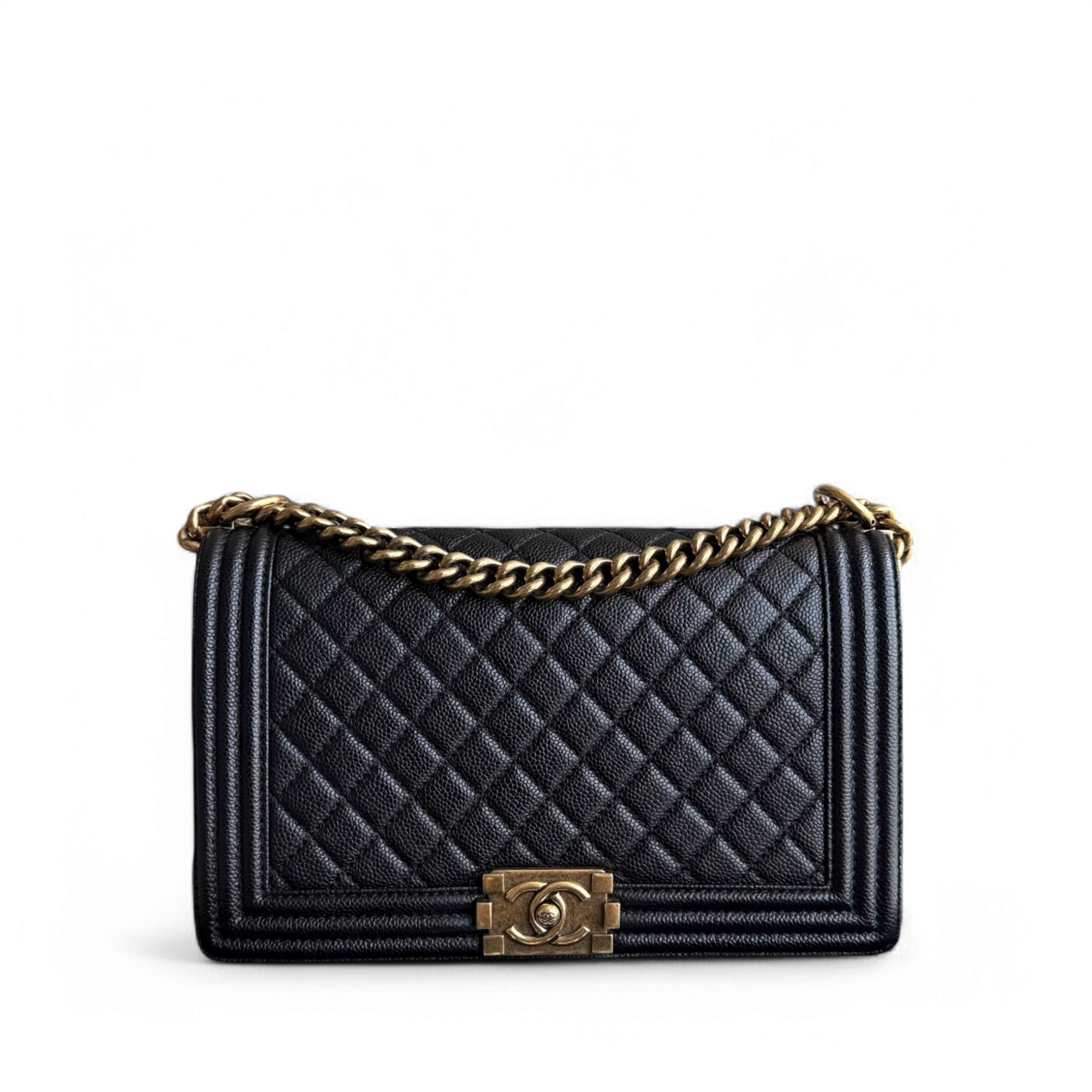 Chanel Boy Medium - Caviar 28CM Quilted Black Gold Hardware Series 20