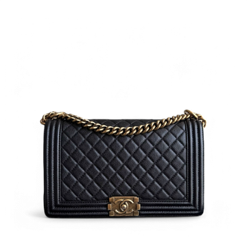 Chanel Boy Medium - Caviar 28CM Quilted Black Gold Hardware Series 20
