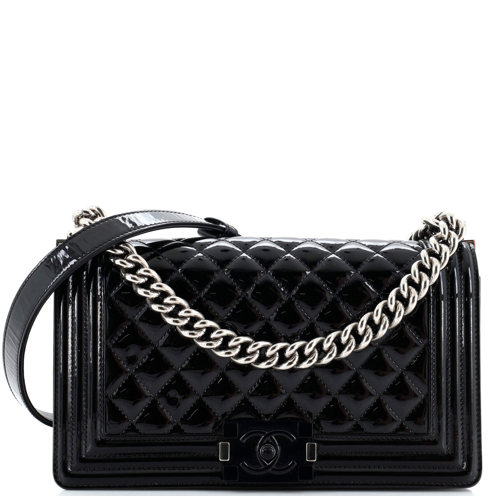 CHANEL Boy Flap Bag Quilted Plexiglass Patent Old Medium
