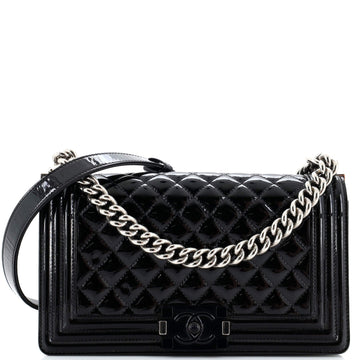 CHANEL Boy Flap Bag Quilted Plexiglass Patent Old Medium
