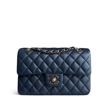 Full Set Chanel Classic Flap Small - Caviar 23CM Quilted Dark Midnight Blue Gold Hardware Series 30