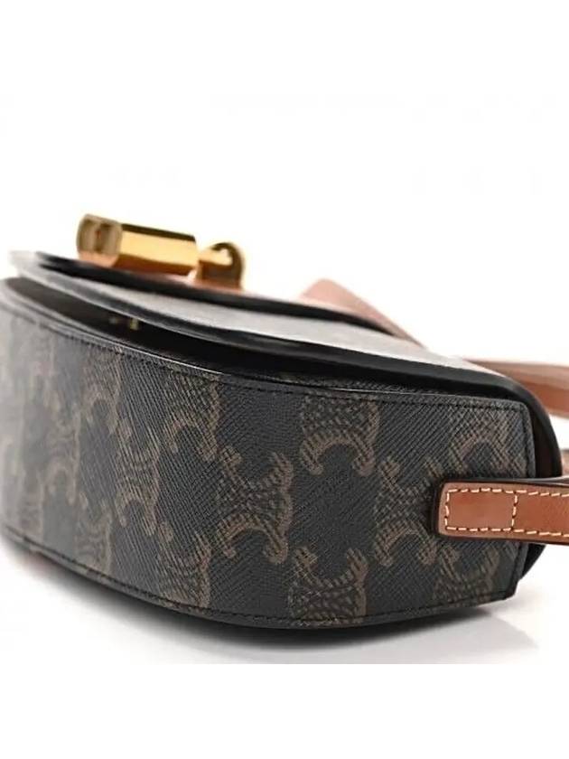 CELINE Triomphe Canvas Calfskin Tabou Strap Clutch Bag Tan