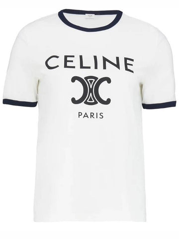 CELINE Paris T-Shirt in Cotton Jersey Black White