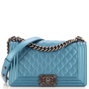 CHANEL Boy Flap Bag Quilted Metallic Caviar Old Medium