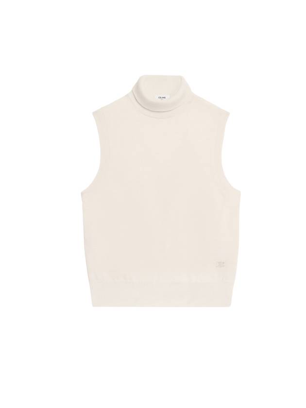 CELINE Triomphe Embroidered Turtleneck Sleeveless Off-White