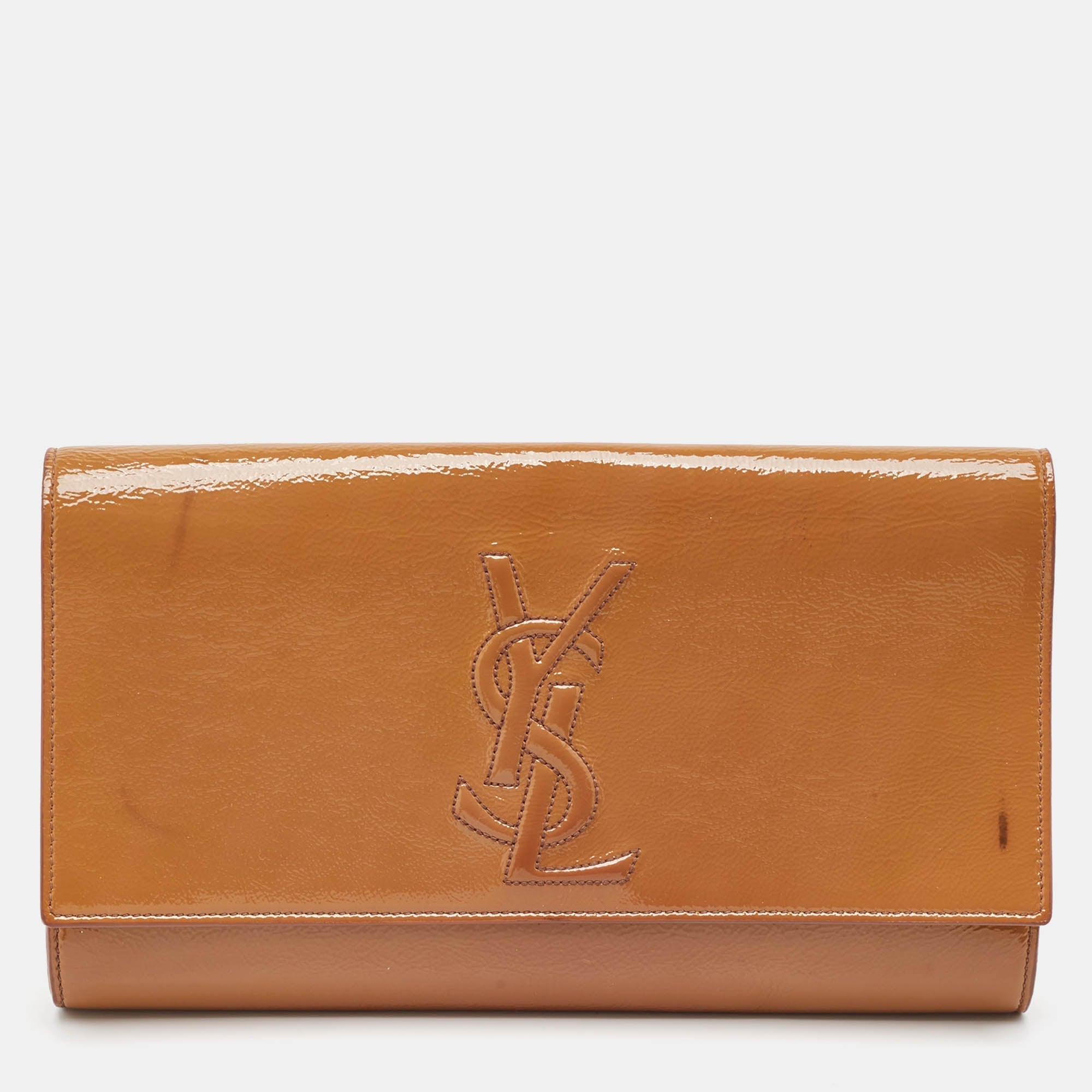 Saint Laurent Beige Patent Leather Belle De Jour Clutch