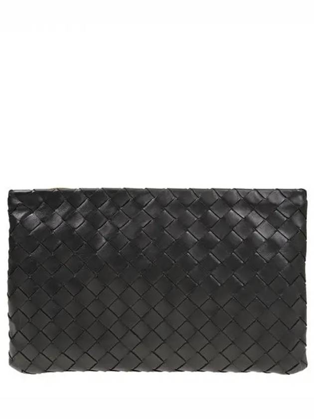 Bottega Veneta Intrecciato Medium Clutch Bag Black