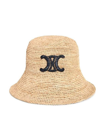 CELINE Triomphe Raffia Bucket Hat Natural Black
