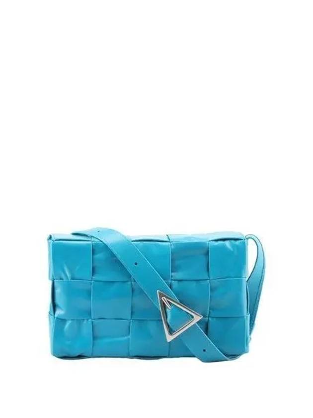 Bottega Veneta Intrecciato Triangle Buckle Cassette Cross Bag Blue