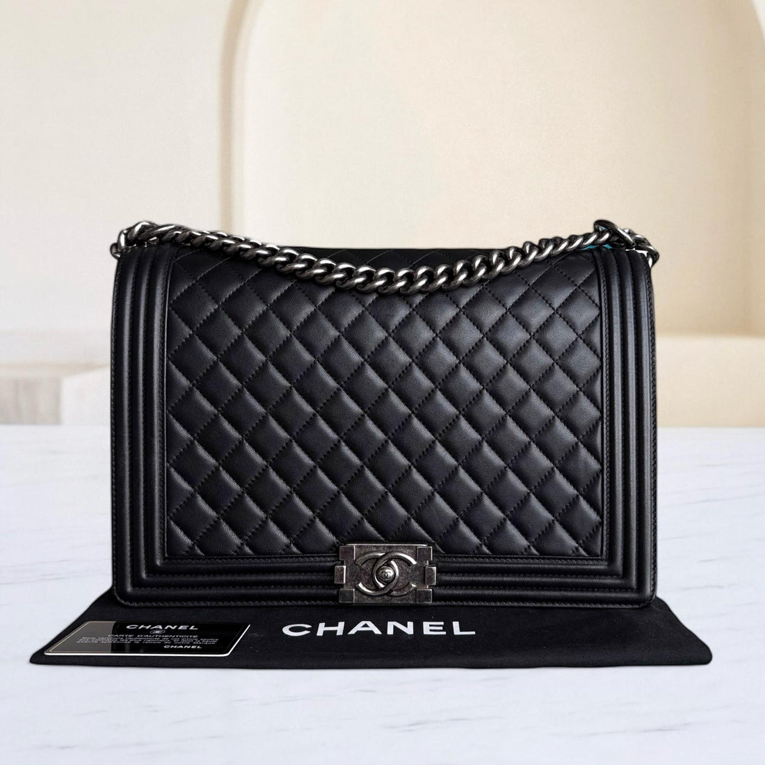Chanel Boy Large - Quilted Lambskin Black Ruthenium Silver Hardware Series 18
