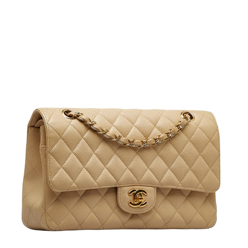 Chanel Matrases 25 Double Flat Chain houlder Bag Beige Caviar S  Chanel