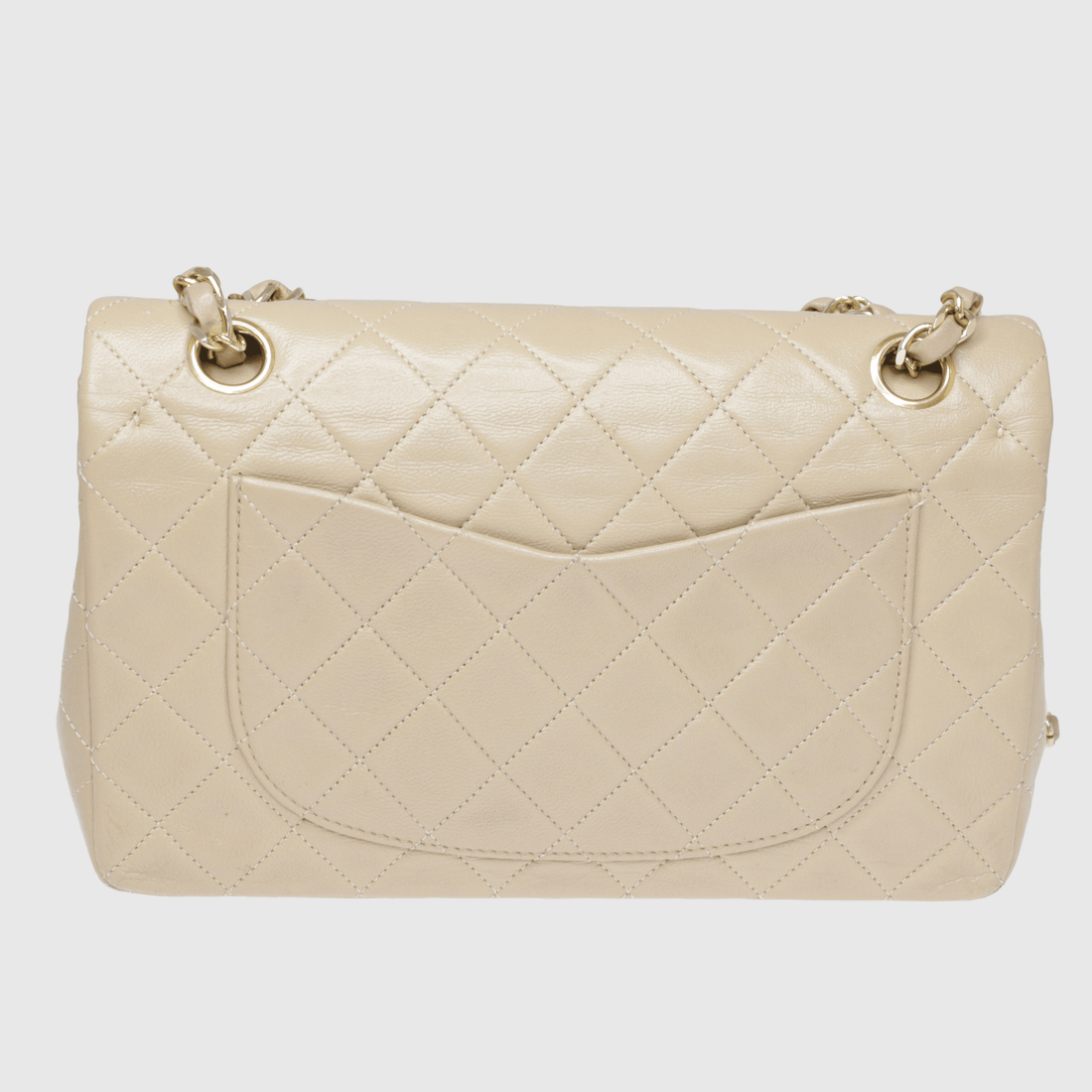 Beige Vintage Quilted Classic Small Double Flap Bag w Gold Hardware