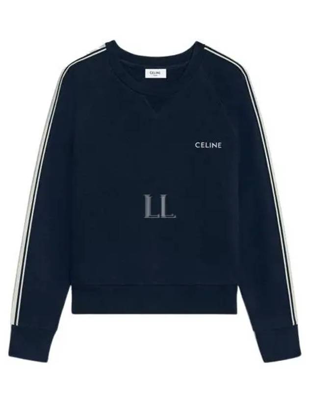 CELINE Embroidered Logo Cotton Fleece Cashmere Sweatshirt Navy