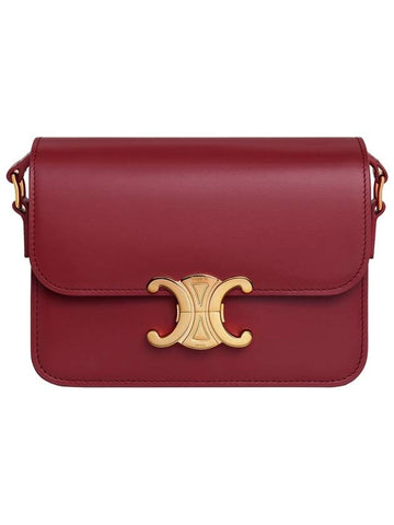 CELINE Teen Triomphe Shiny Calfskin Cross Bag Light Burgundy