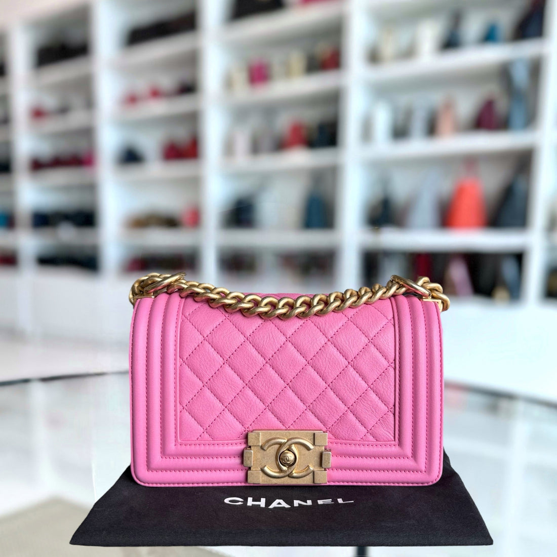 Chanel Boy Small - 20CM Quilted Calfskin Pink Gold Hardware Series 26