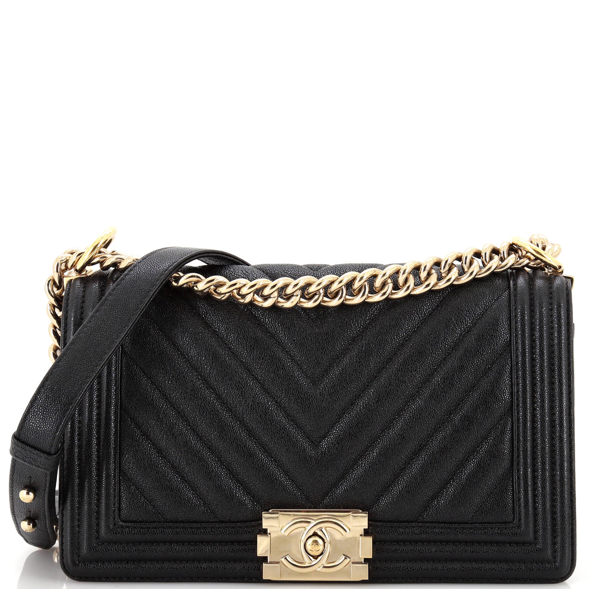 CHANEL Boy Flap Bag Chevron Goatskin Old Medium