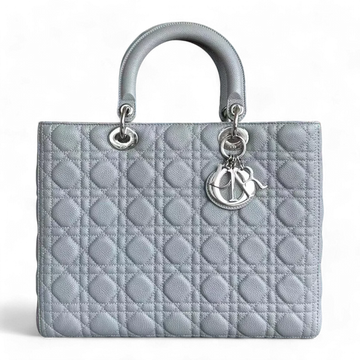 *Caviar* Dior Lady Large Cannage Caviar Grained Calfskin Grey Gray SHW NO STRAP