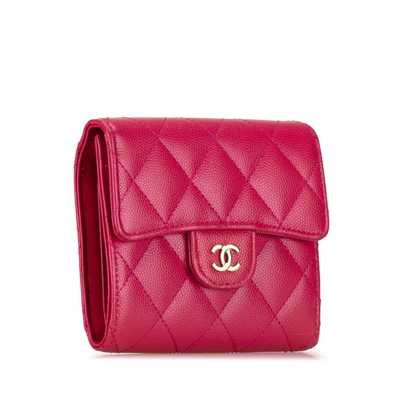 Chanel Caviar Skin Matelasse Coco Mark Classic Small Flap Wallet