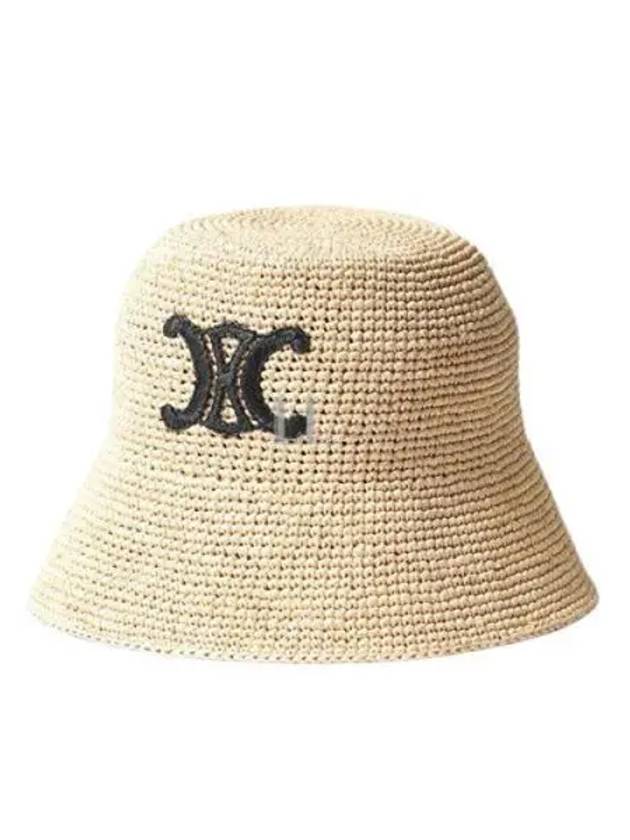 CELINE Triomphe Raffia Bucket Hat Natural Black